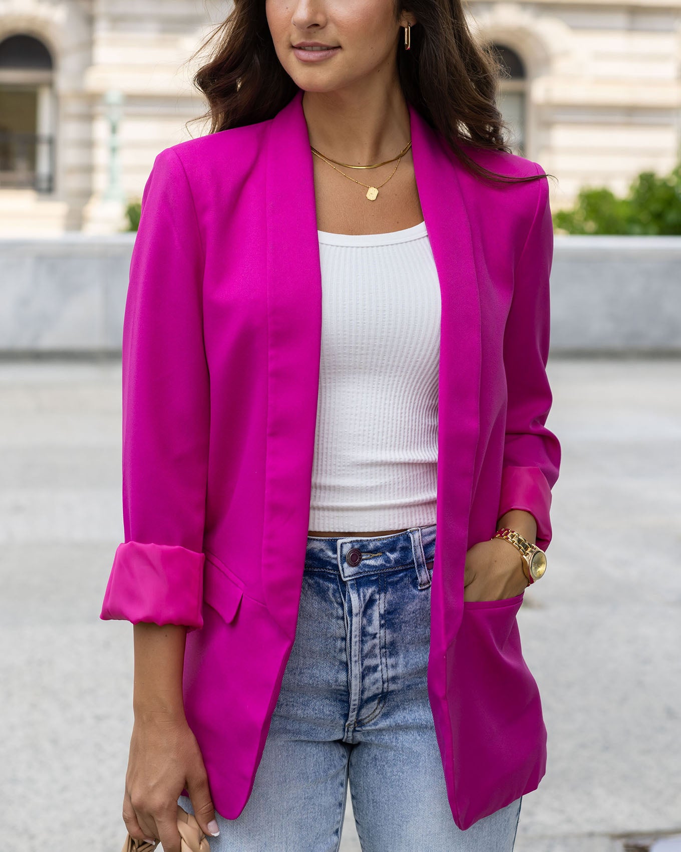 Pocketed Magenta Fashion Blazer - Grace and Lace