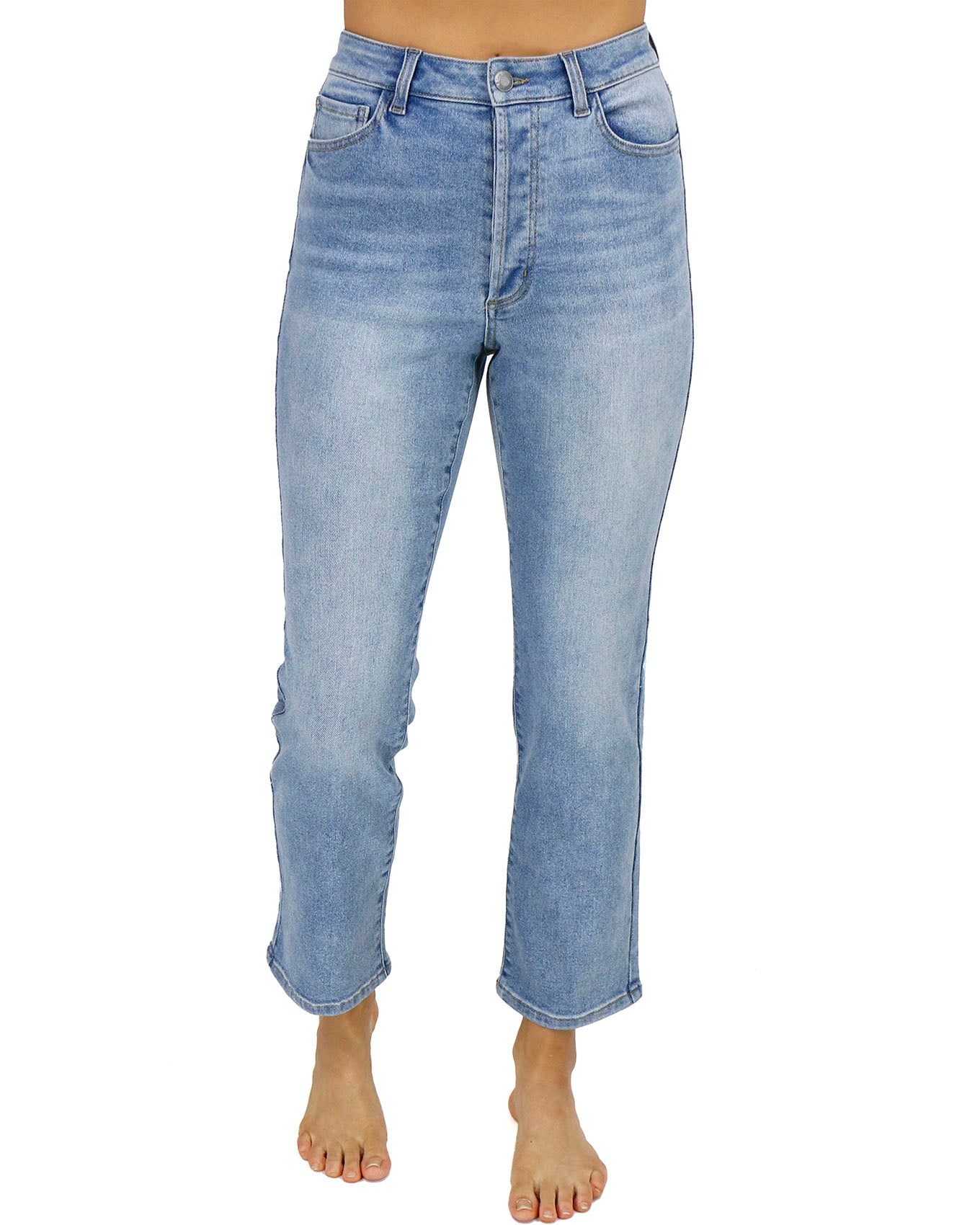 Distressed Lace - Mid-Wash Waisted Grace Mom Premium in Denim High and Non Jeans