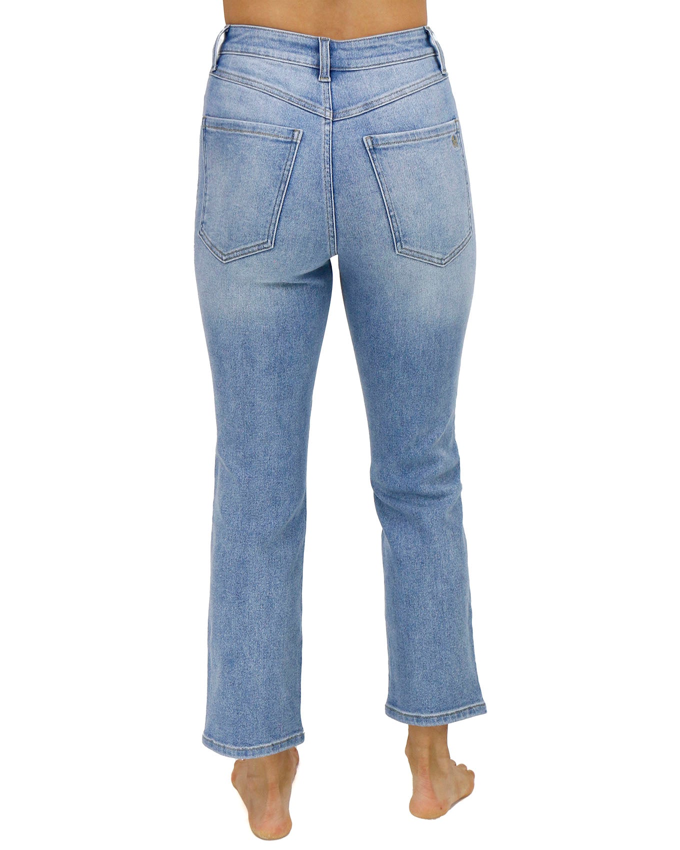 Premium Denim High Non Mid-Wash Grace - Waisted Jeans Distressed and Mom Lace in