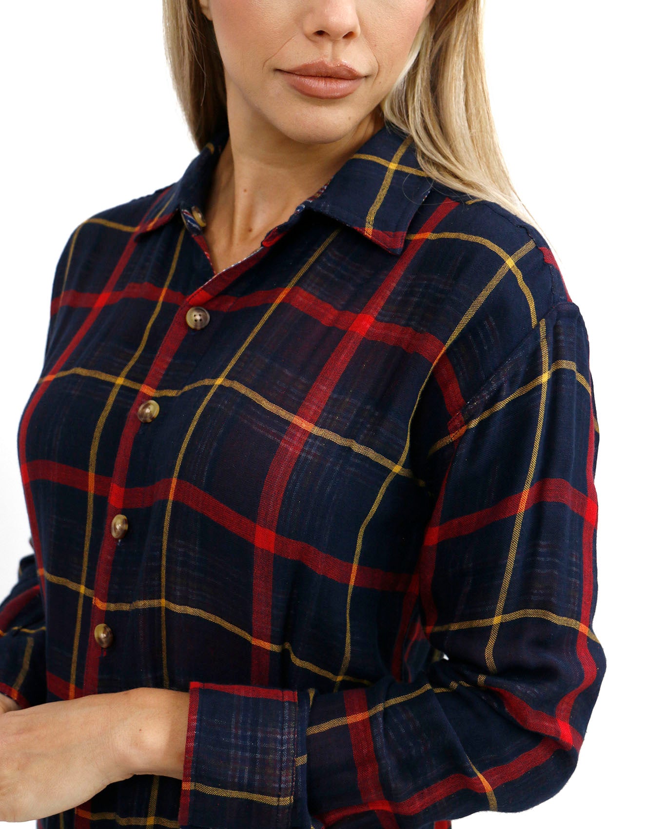 Red and navy plaid hot sale shirt