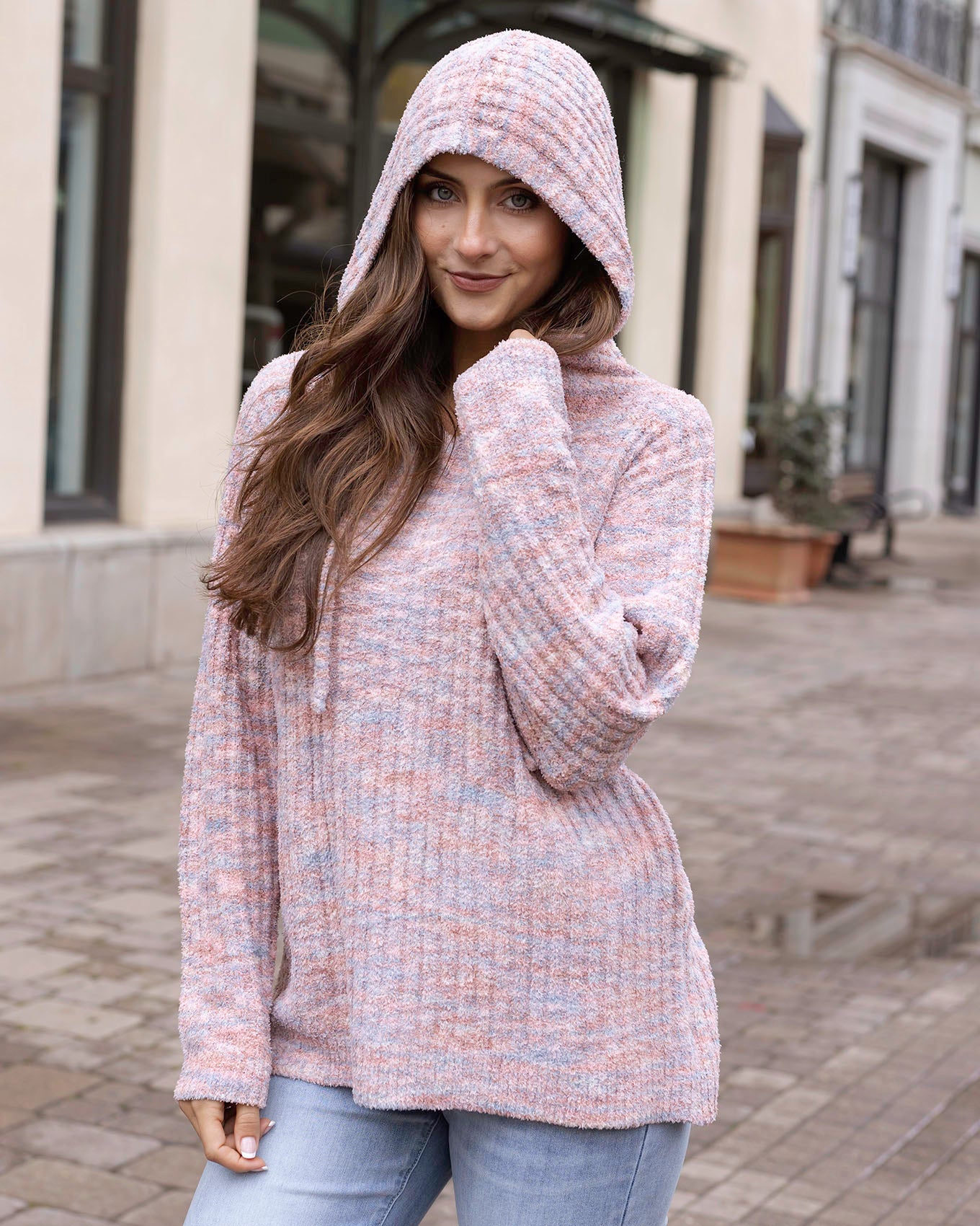 Blush M lange Cloud Ribbed Hoodie