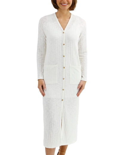 Ivory Ribbed Long Duster Cardigan