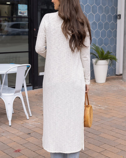 Ivory Ribbed Long Duster Cardigan