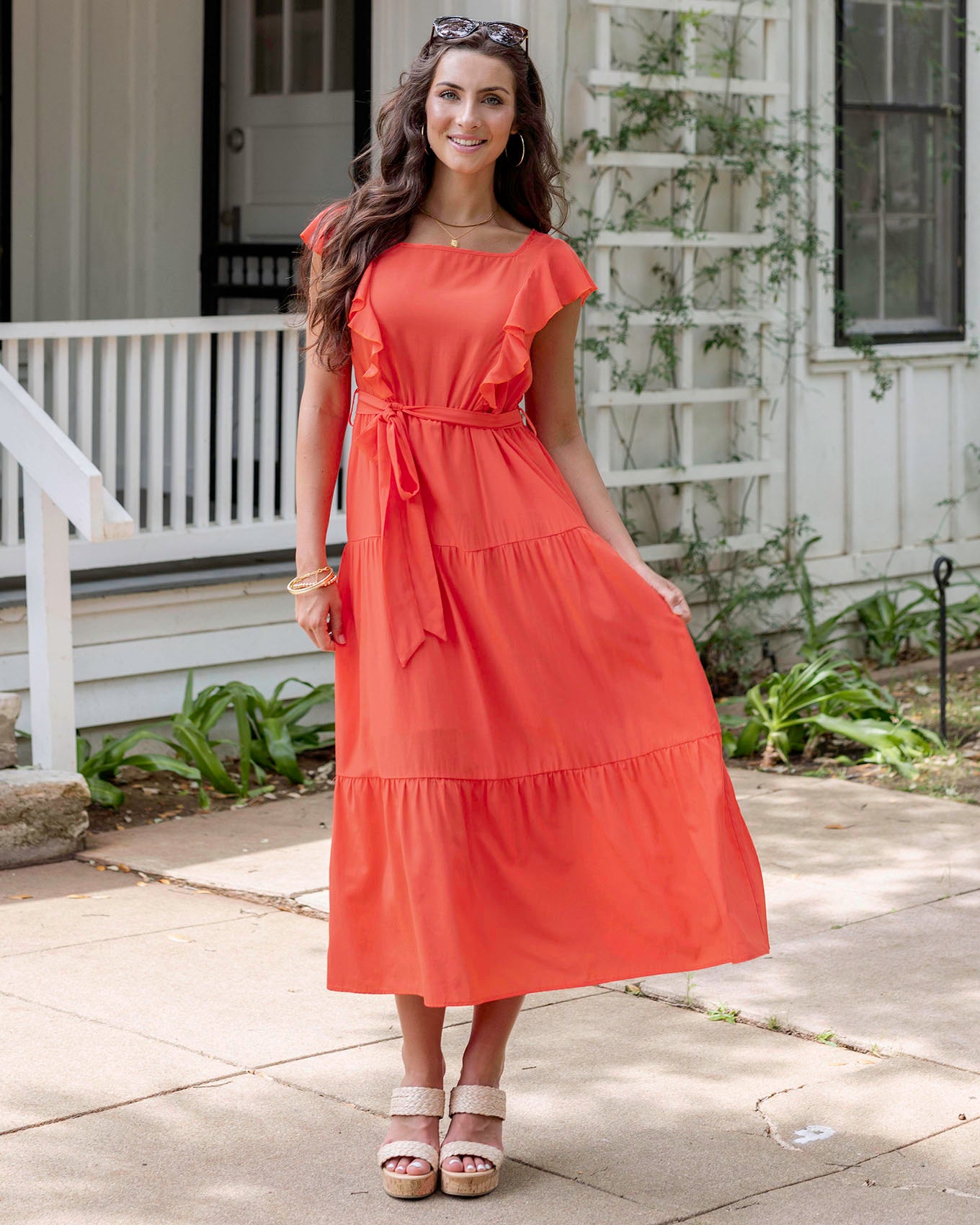 Grace Lace Papaya Ruffle Summer Dress Papaya Xs