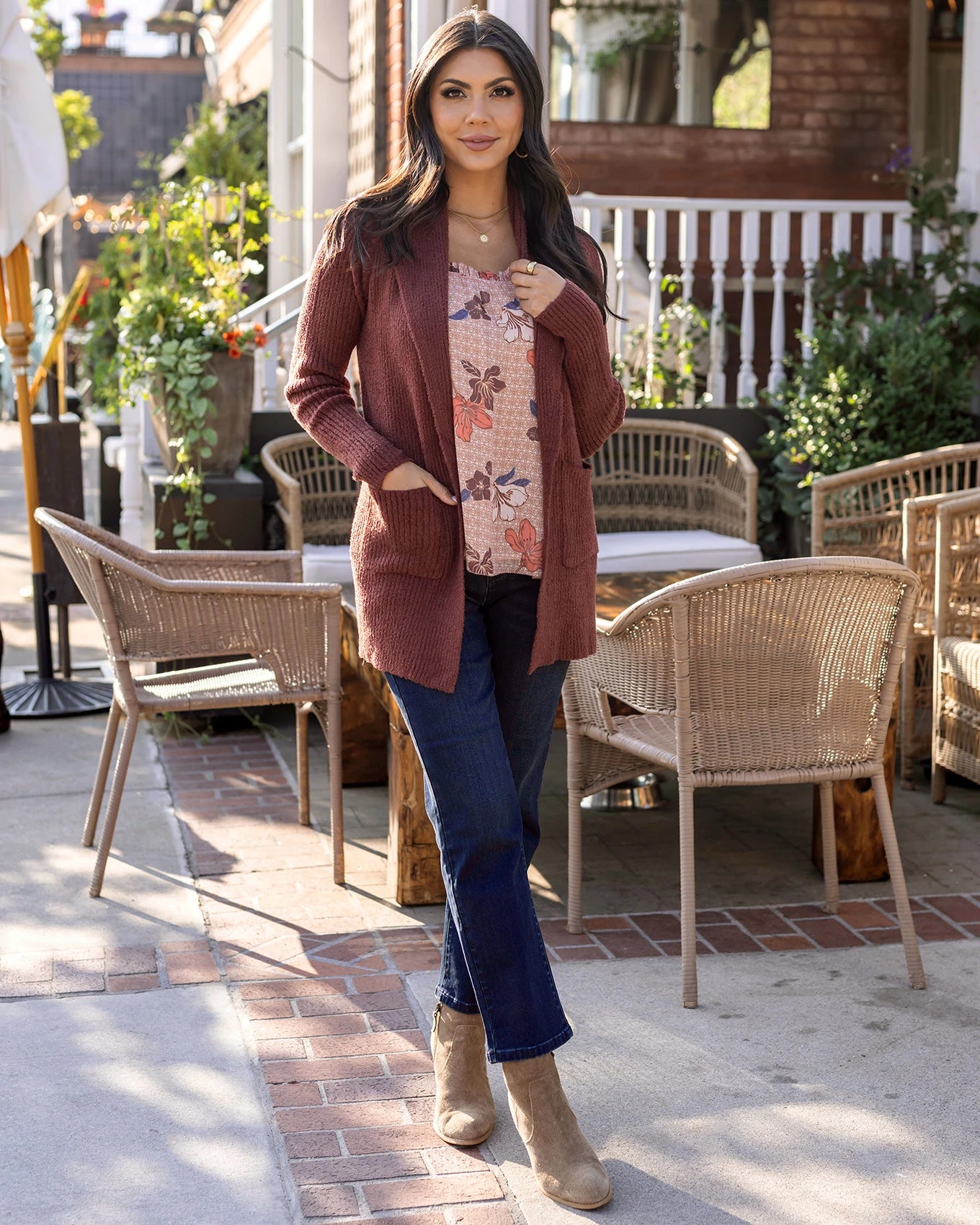 Bambü Cowl Neck Cherry Walnut Cardigan