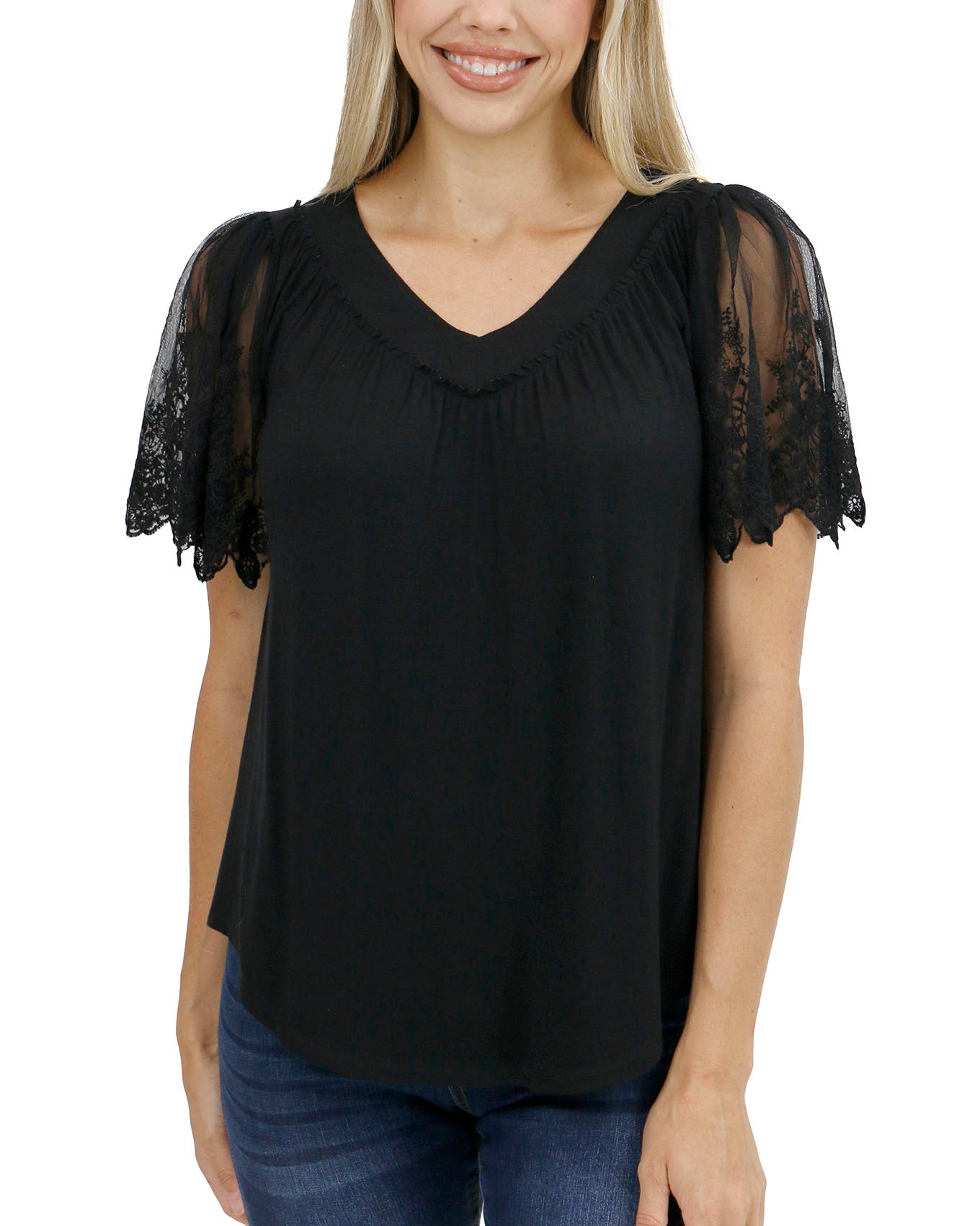 Sable Black Lace Sleeve Top - Grace and Lace