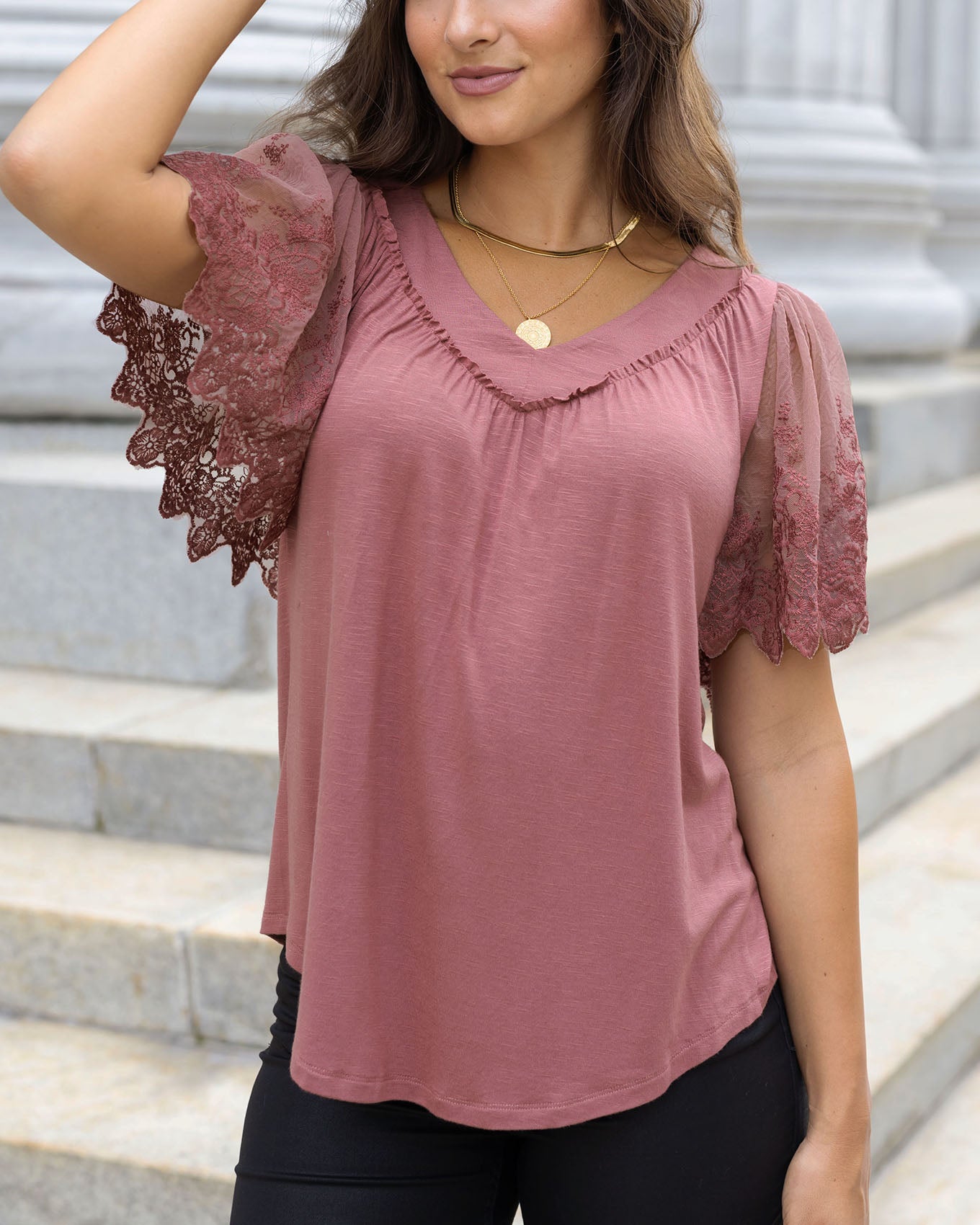 Sable Rose Dawn Lace Sleeve Top - Grace and Lace