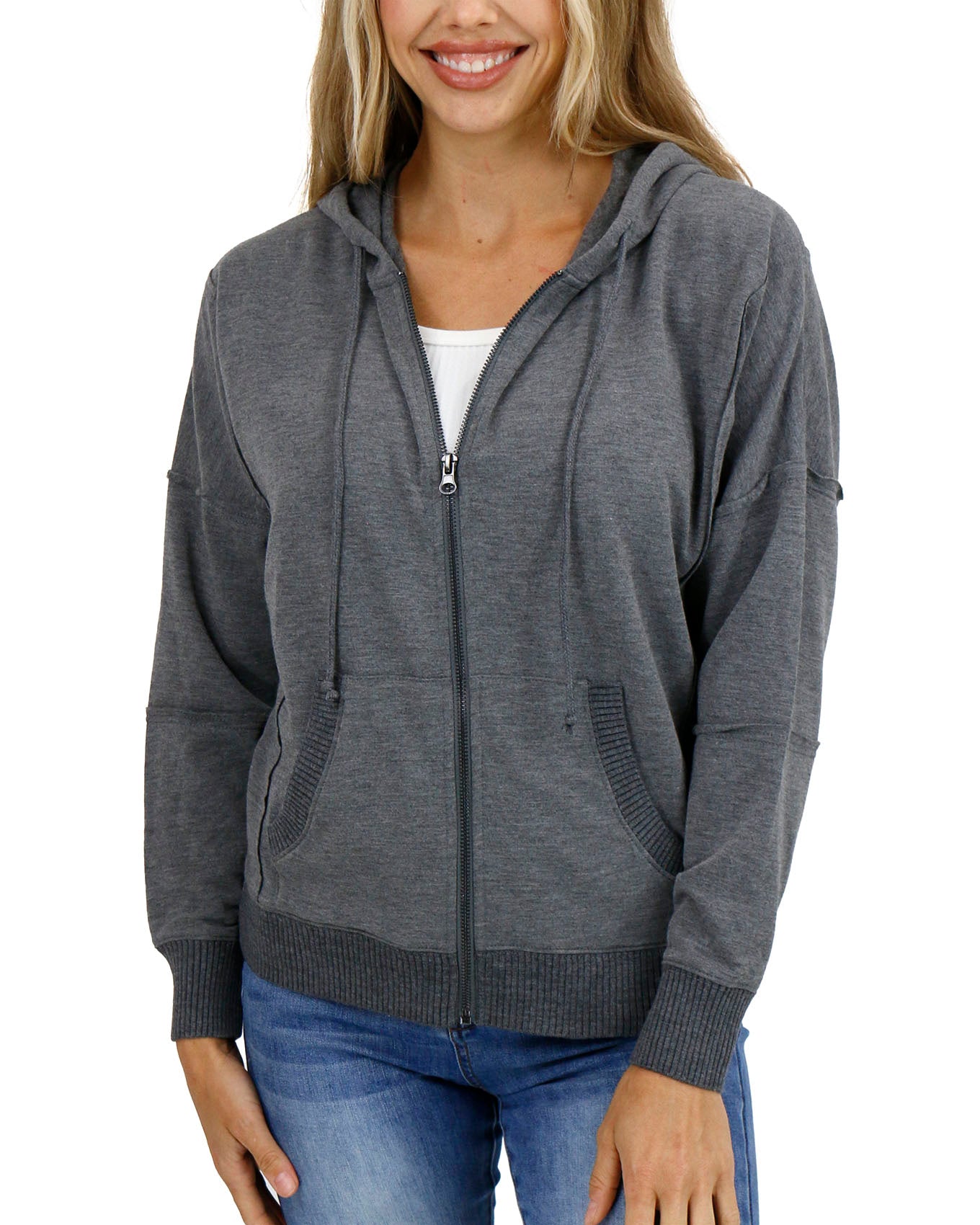 Signature Soft Heathered Charcoal Zip Up Hoodie Grace and Lace