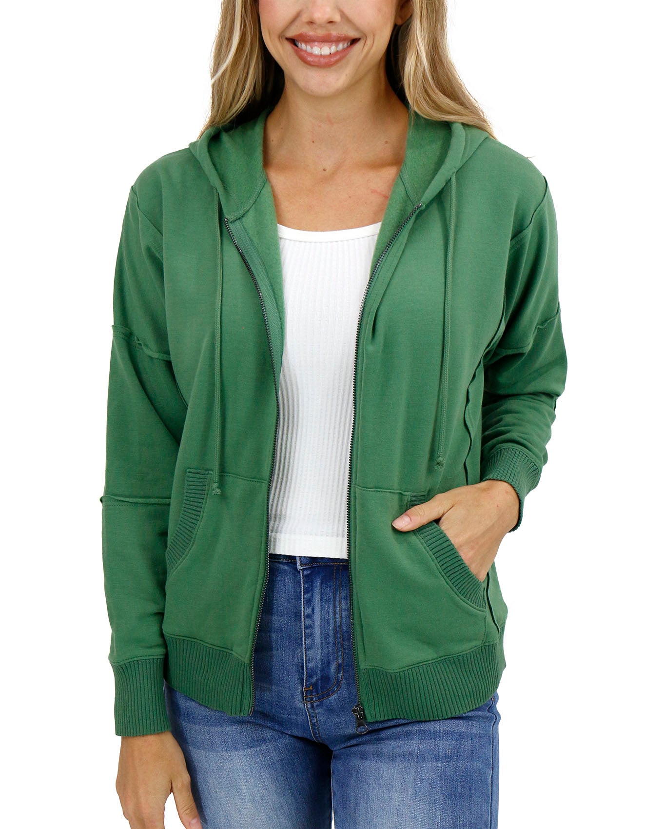 Emerald green zip store up hoodie