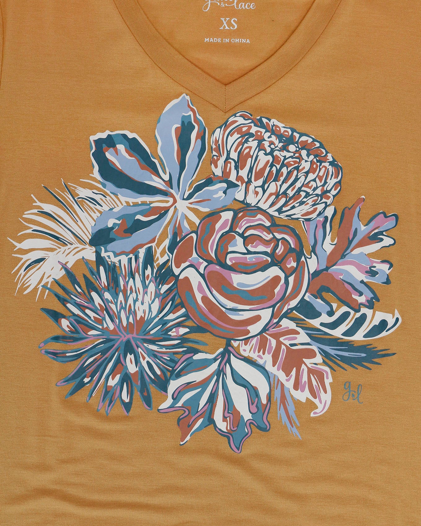 Sketched Floral Graphic Tee VIP Fave in Mustard Floral