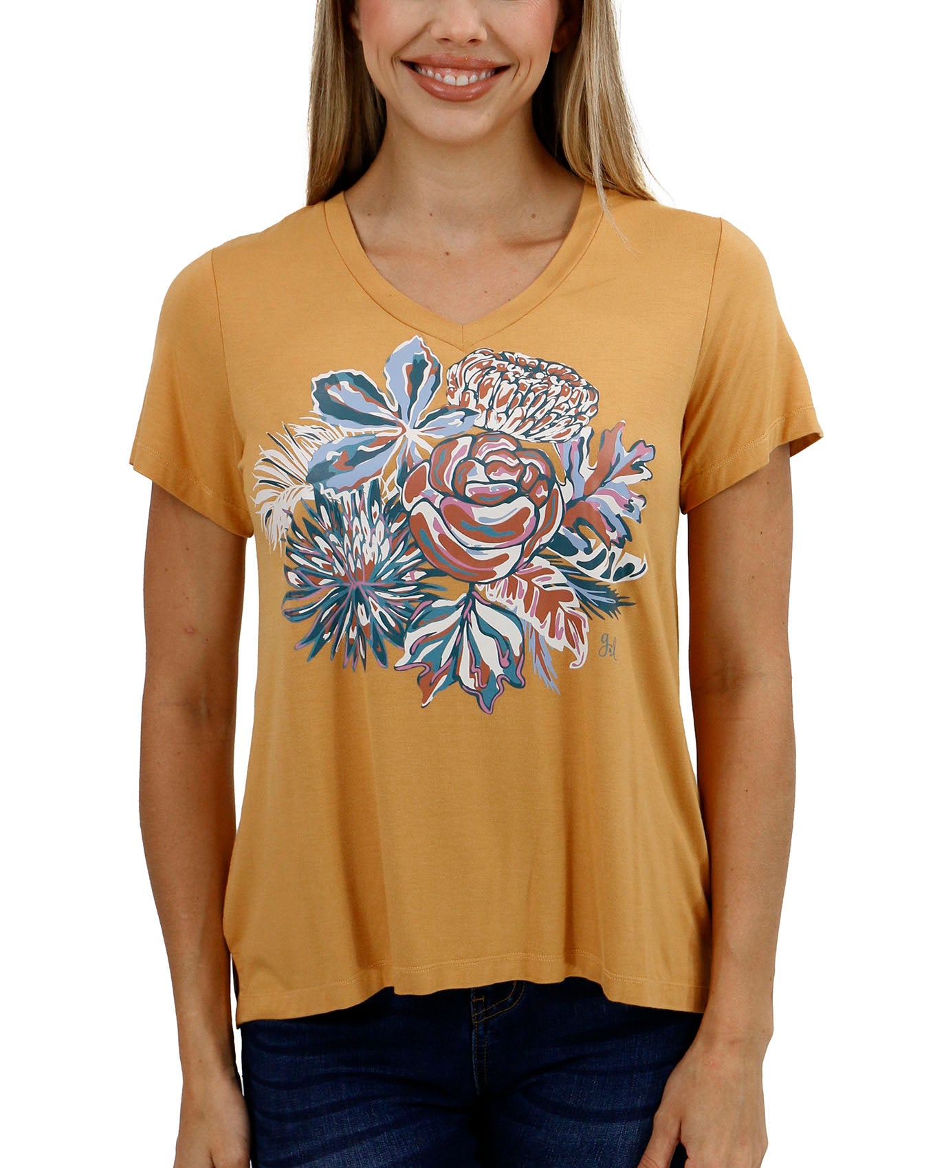 Sketched Floral Graphic Tee in Rust -Grace and Lace - Grace