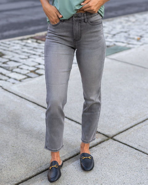 HIGH WAISTED STRAIGHT CUT PANTS - Light gray