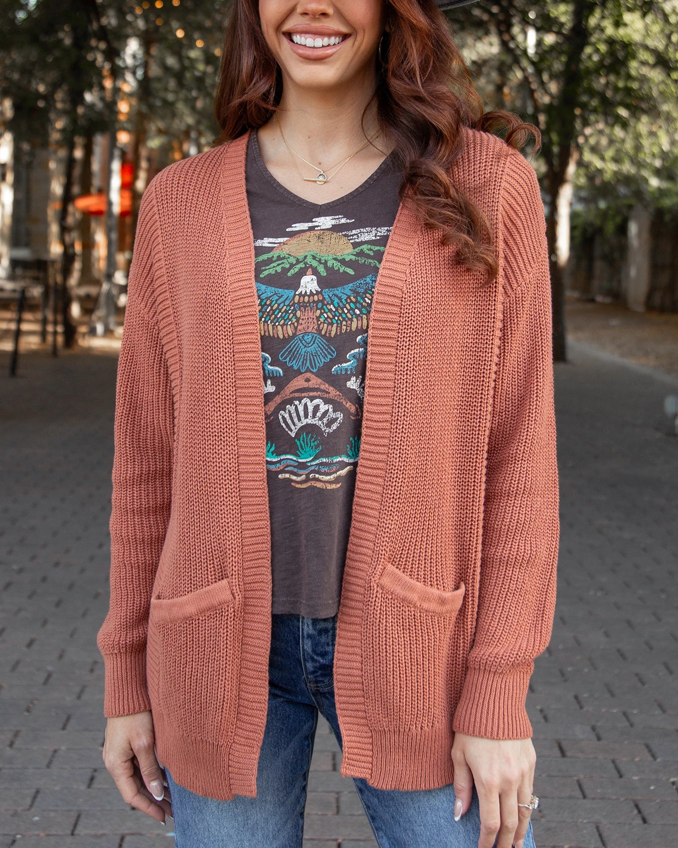 Slouchy Knit Baked Pumpkin Pocket Cardigan