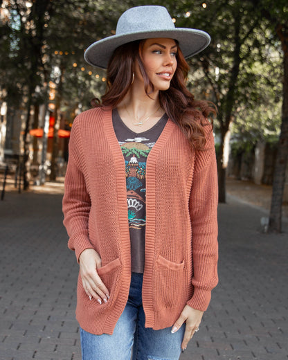 Slouchy Knit Baked Pumpkin Pocket Cardigan