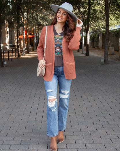 Slouchy Knit Baked Pumpkin Pocket Cardigan