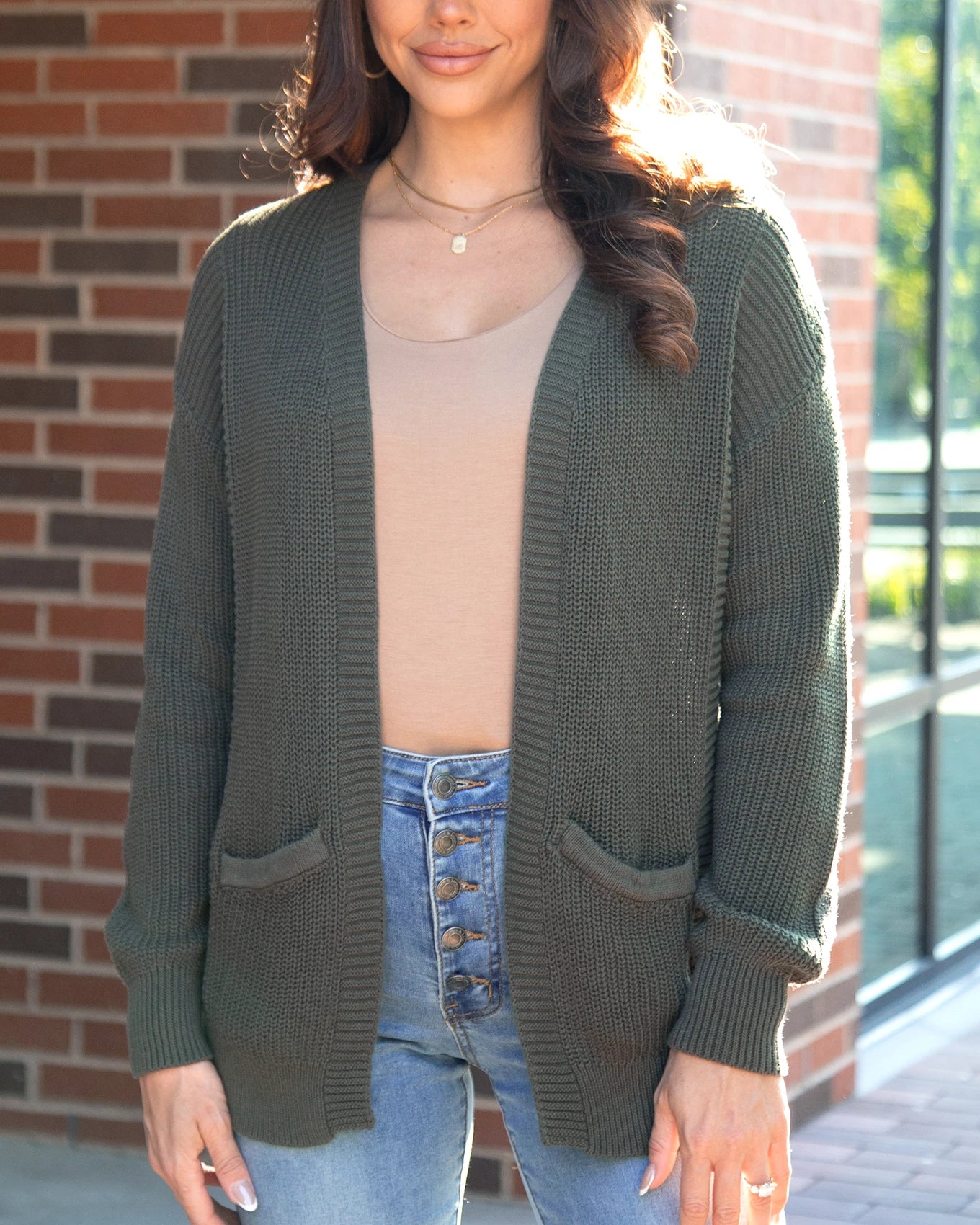 Slouchy Knit Deep Olive Pocket Cardigan