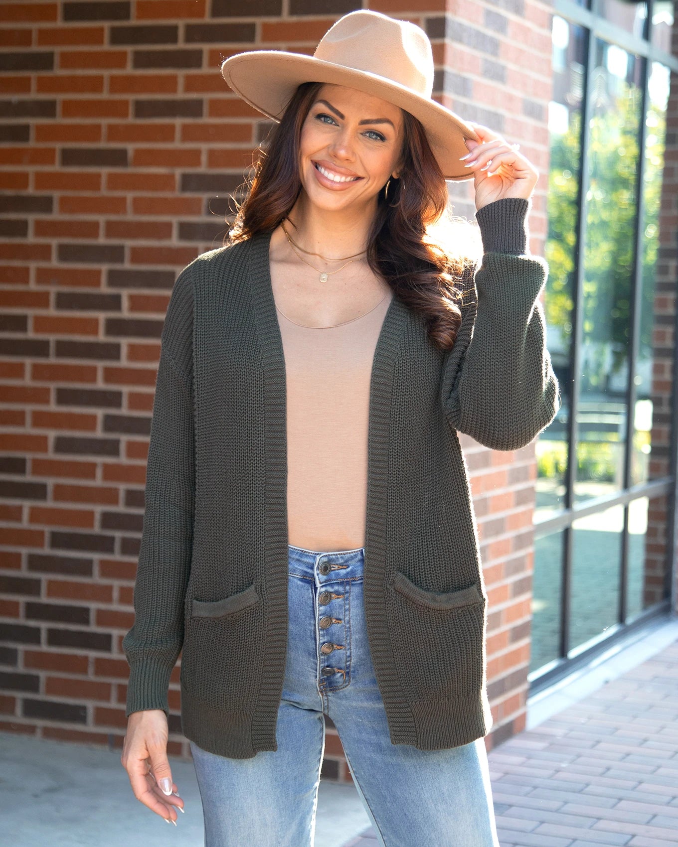 Slouchy Knit Deep Olive Pocket Cardigan