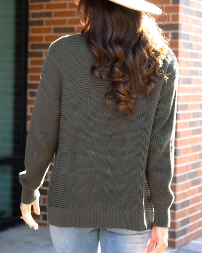 Slouchy Knit Deep Olive Pocket Cardigan