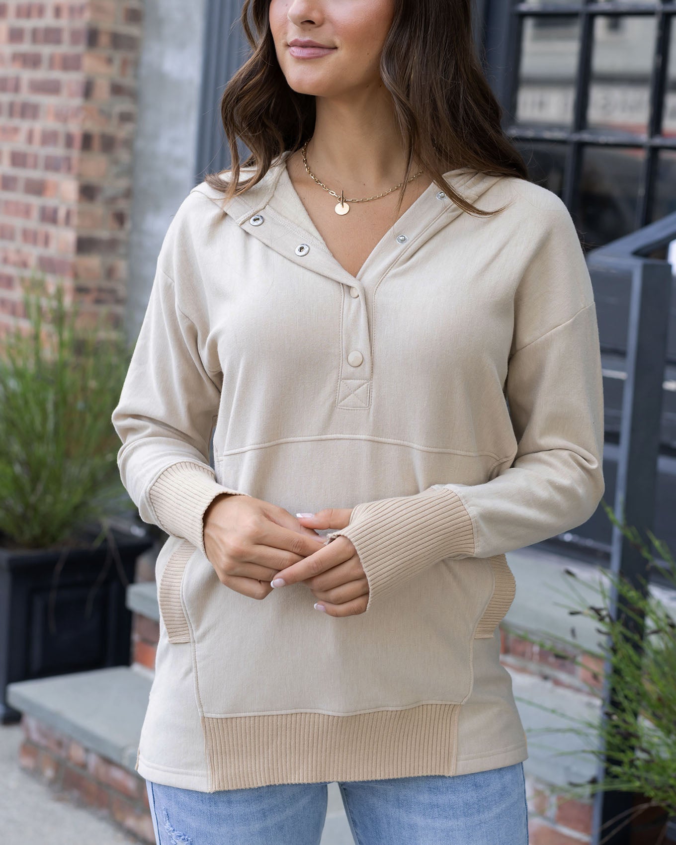 Slouchy Fawn Beige Tunic Hoodie - Grace and Lace