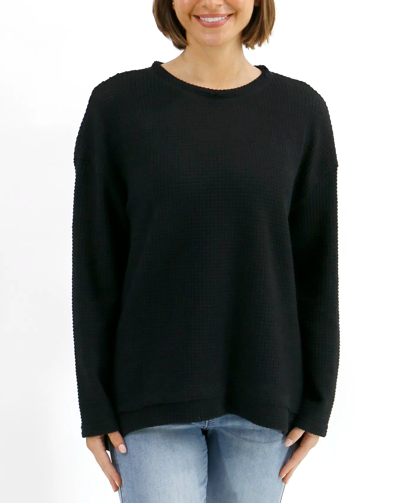 black crew neck sweater