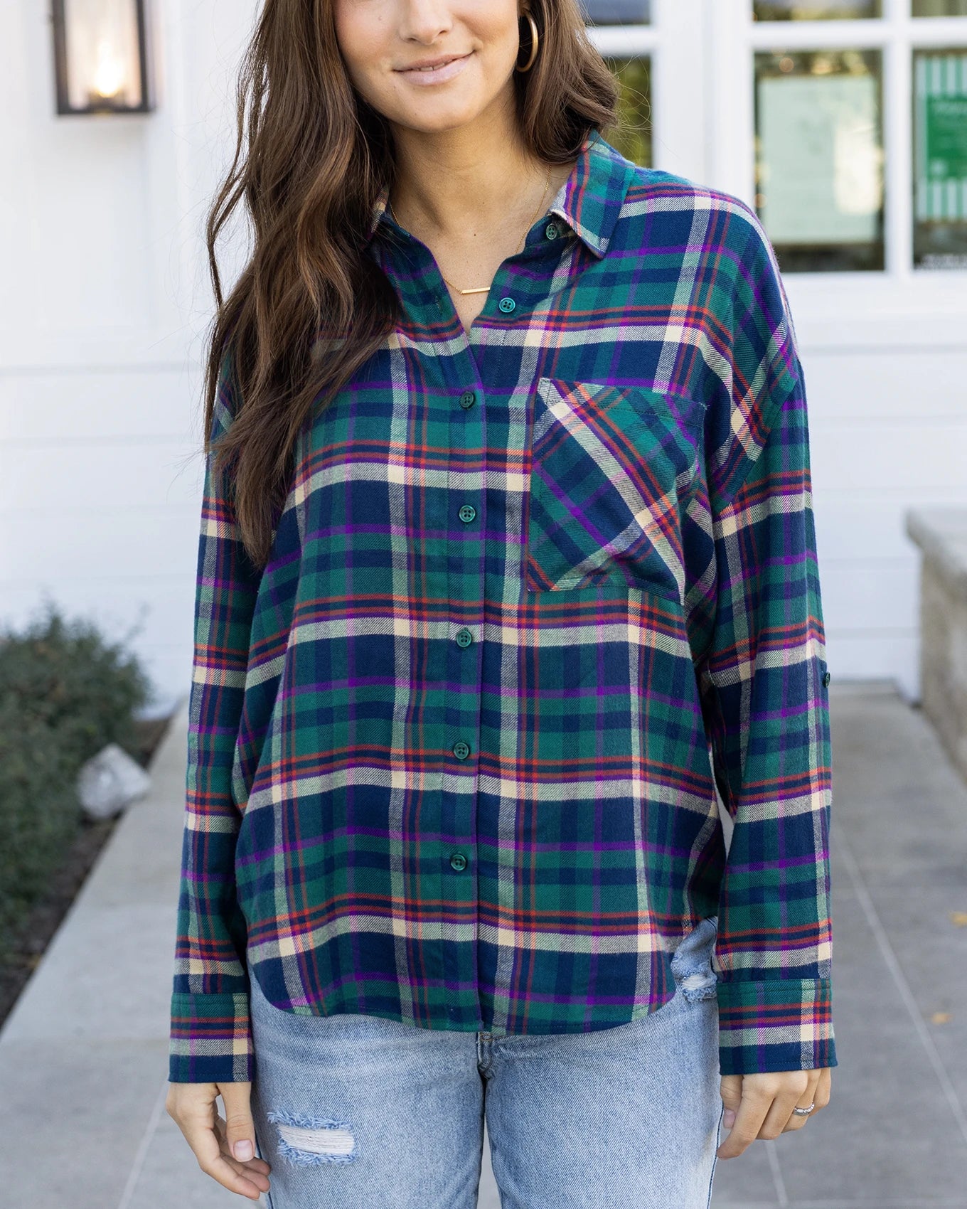 blue plaid shirt