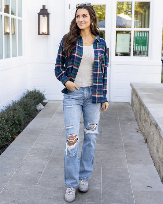 blue plaid shirt