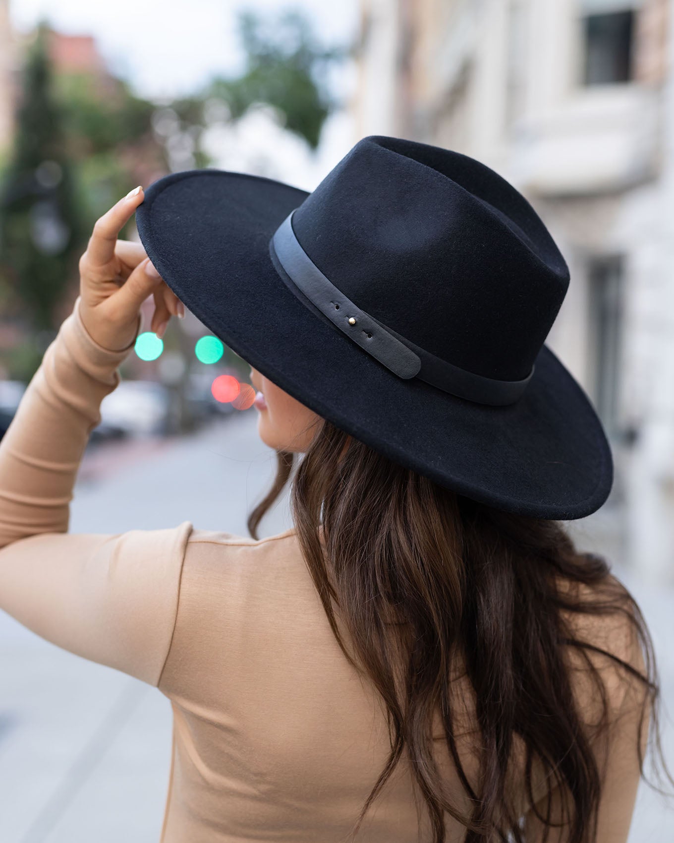 Wide Brim Felt Hat in Black Grace and Lace