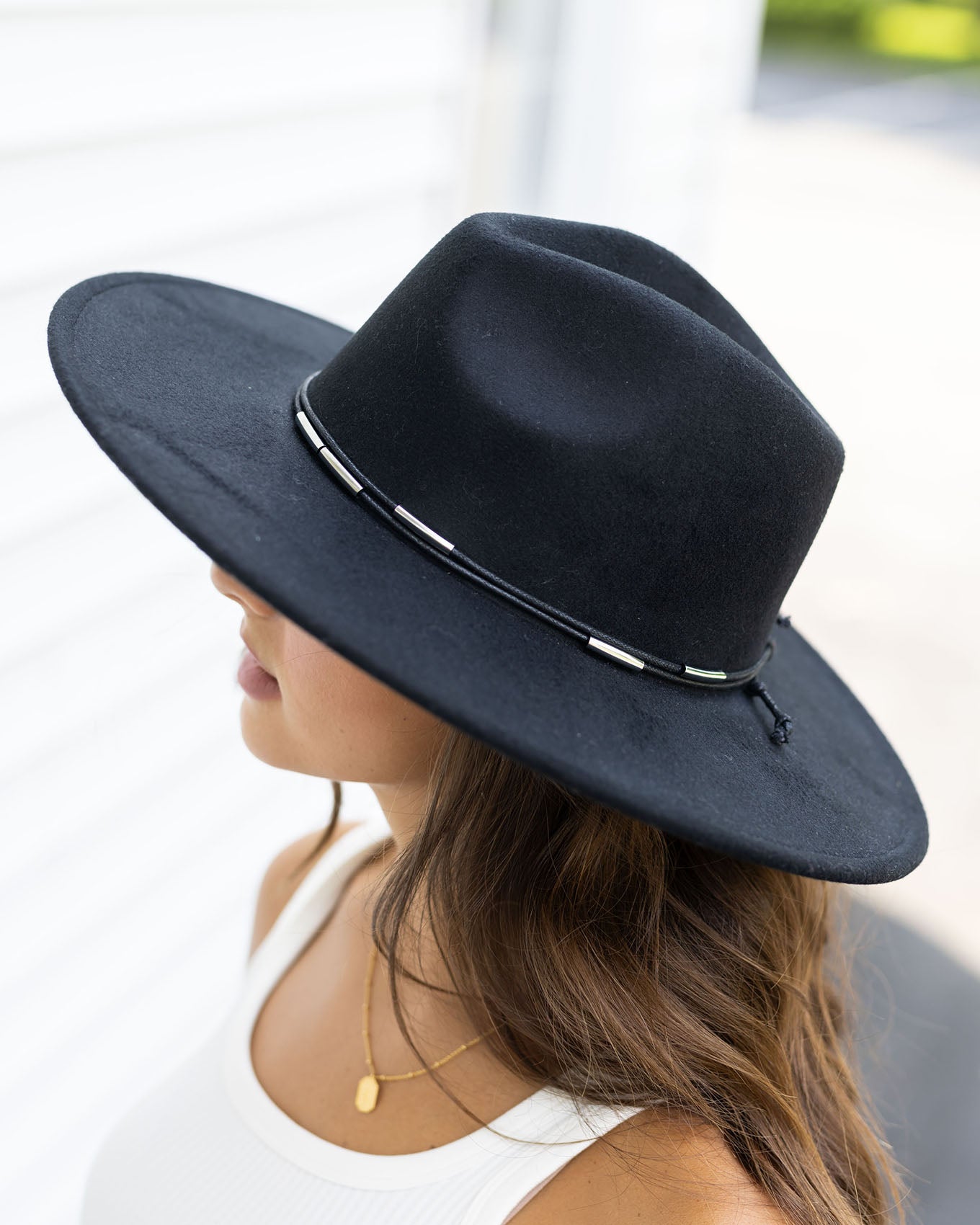 Black Wide Brim Round Crown Felt Plain Hats-W0139A-BLACK- Sun