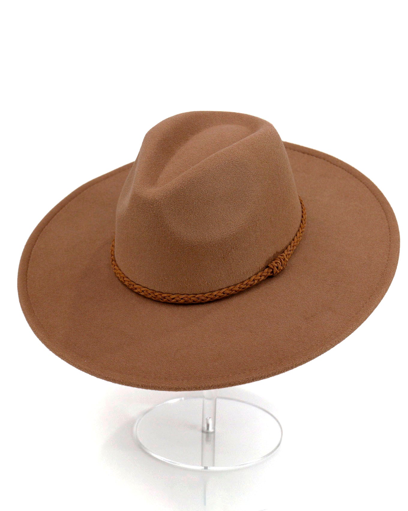 front view stock shot of wide brim felt hat in chestnut