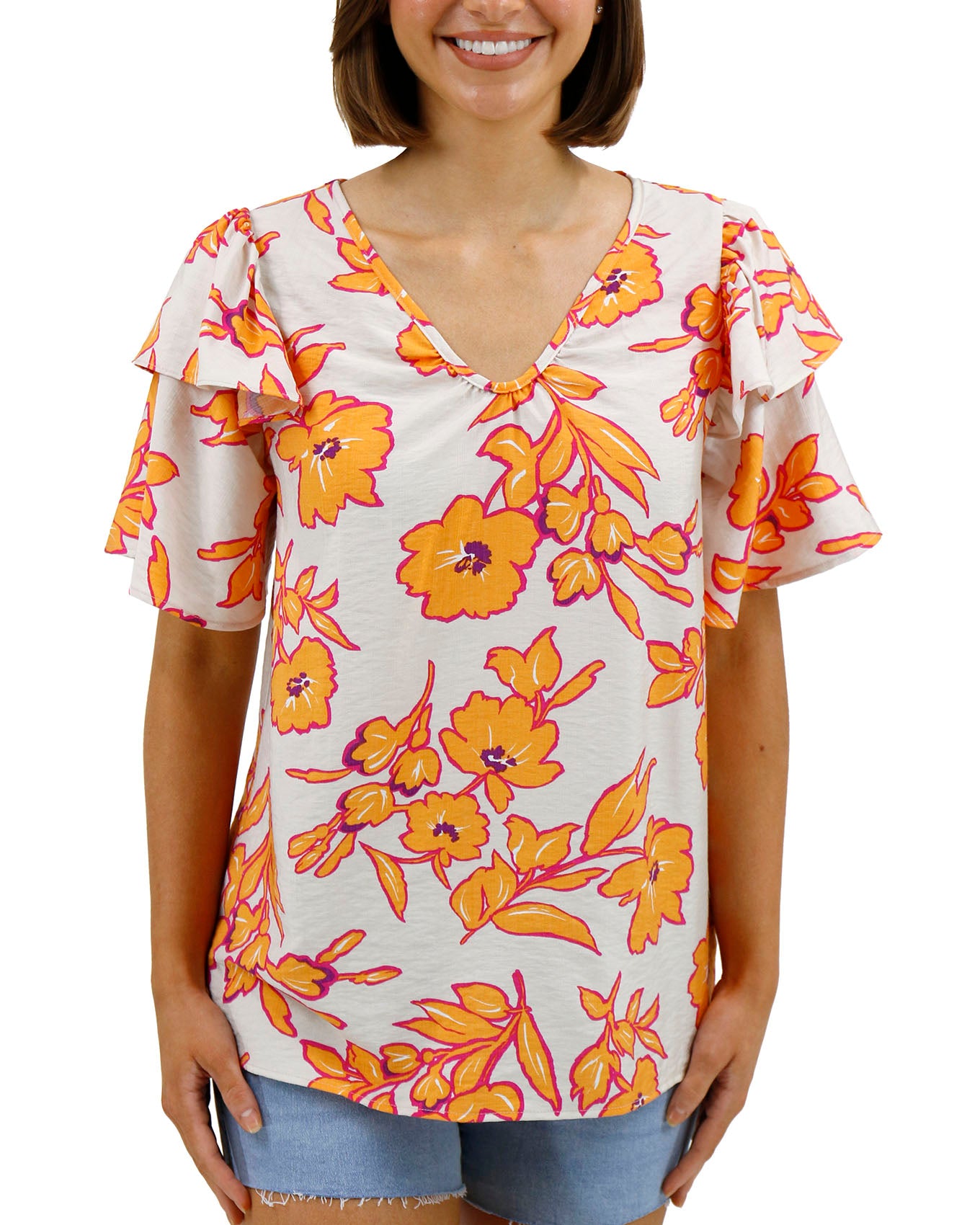 NWT Anthropologie Textured Floral Blouse 3X Orange outlet V-Neck Ruffles $120