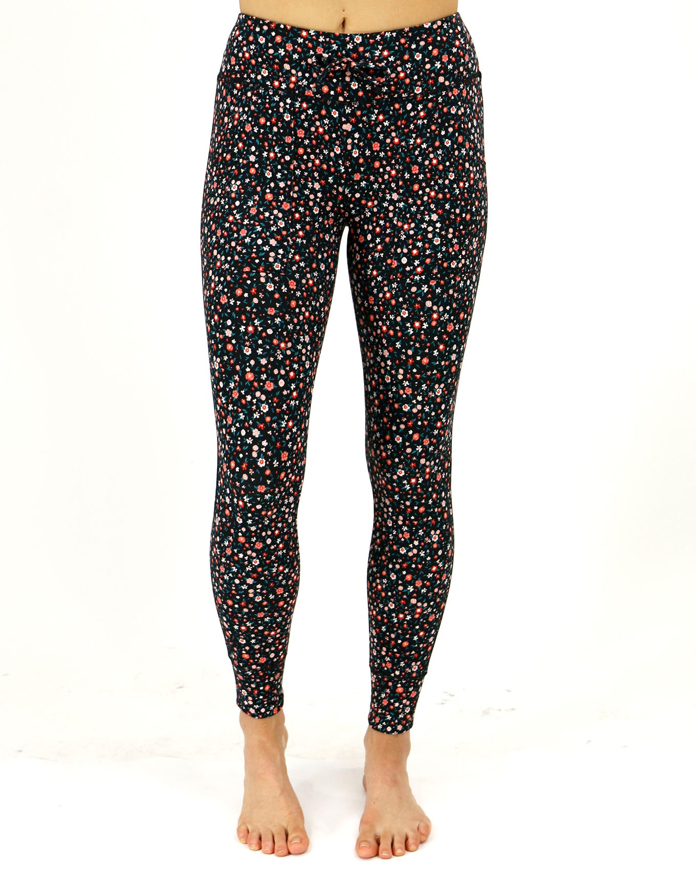 Loungeable pointelle lounge leggings with lace trim in ditsy foral print