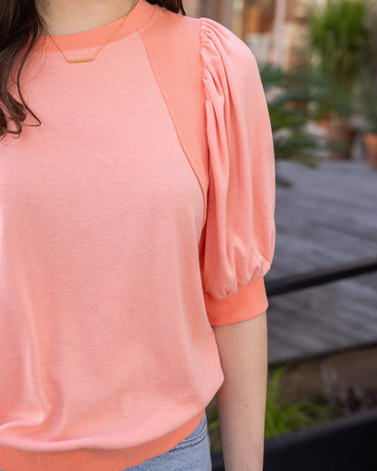 pink puff sleeve top