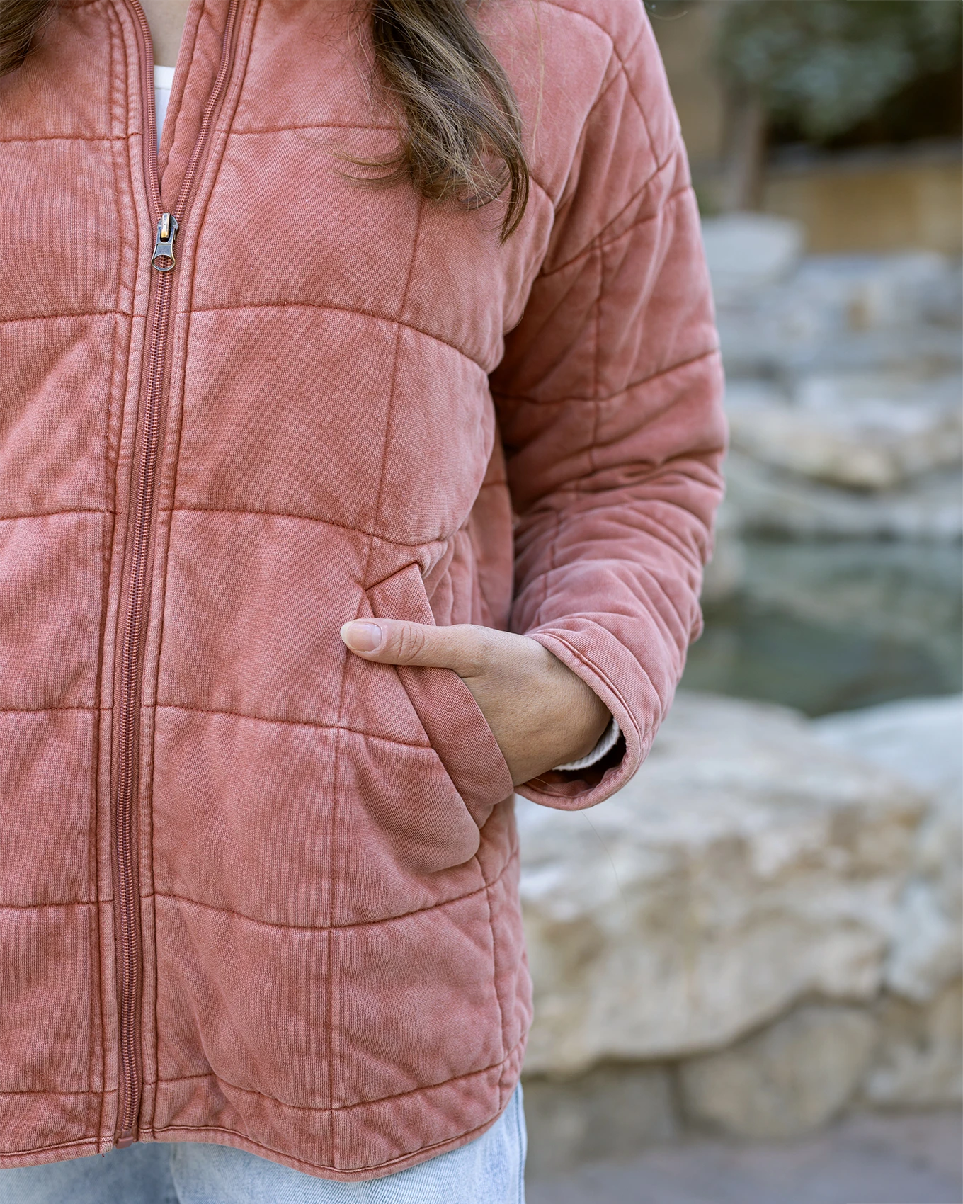 red quilted jacket