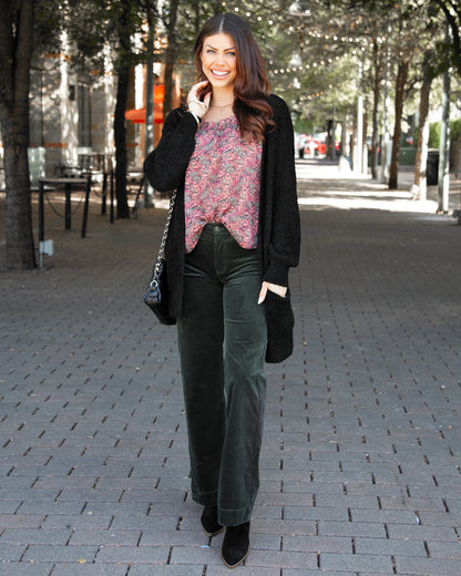 Wide Leg Deep Green Corduroy Pants