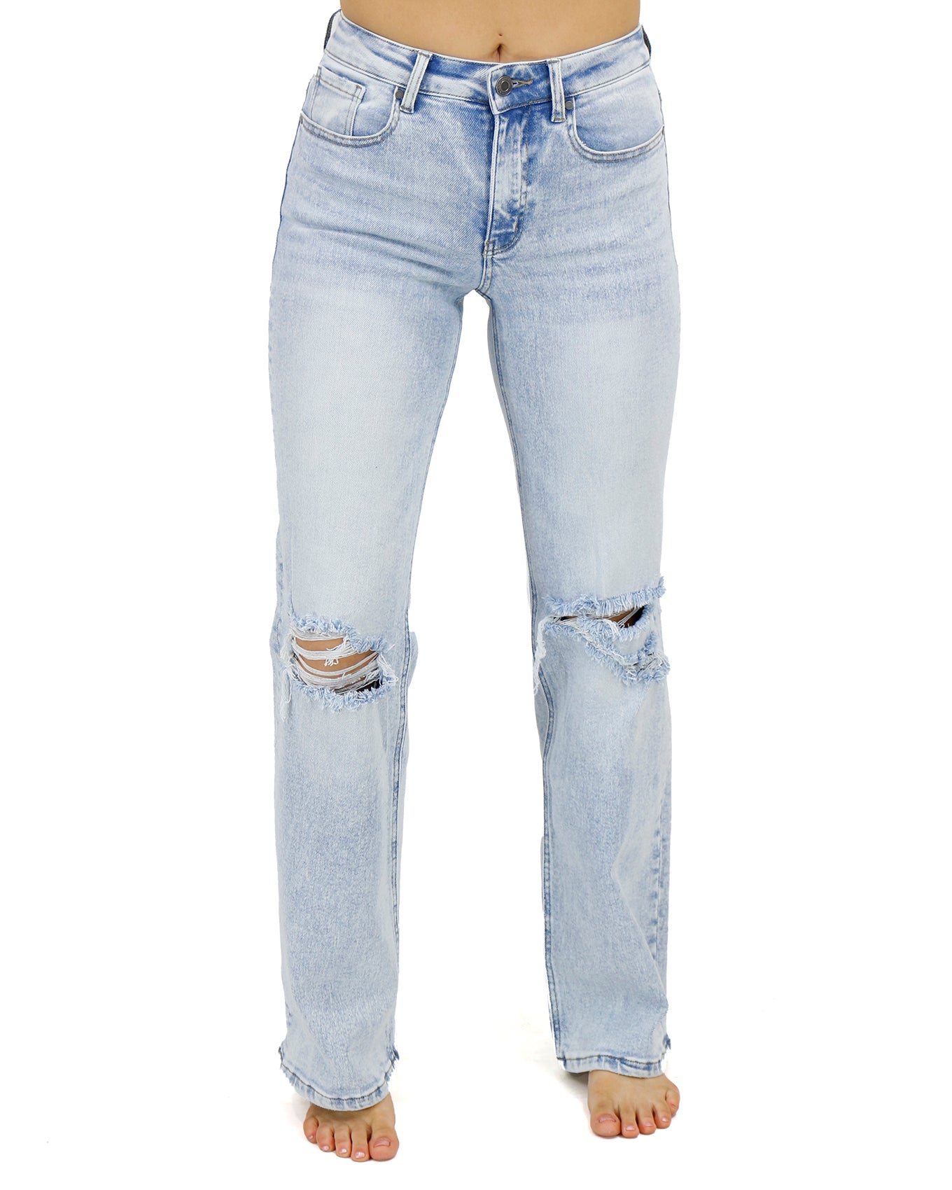 Distressed Denim Pants for Women's High Waist Wide Leg Ankle Jeans