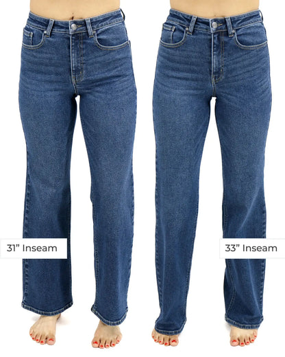 Wide Leg Premium Denim in Non Distressed Dark Mid-Wash