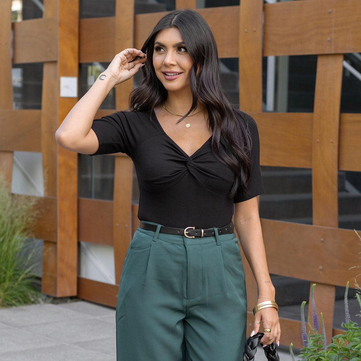 Sweetheart Black Short Sleeve Top