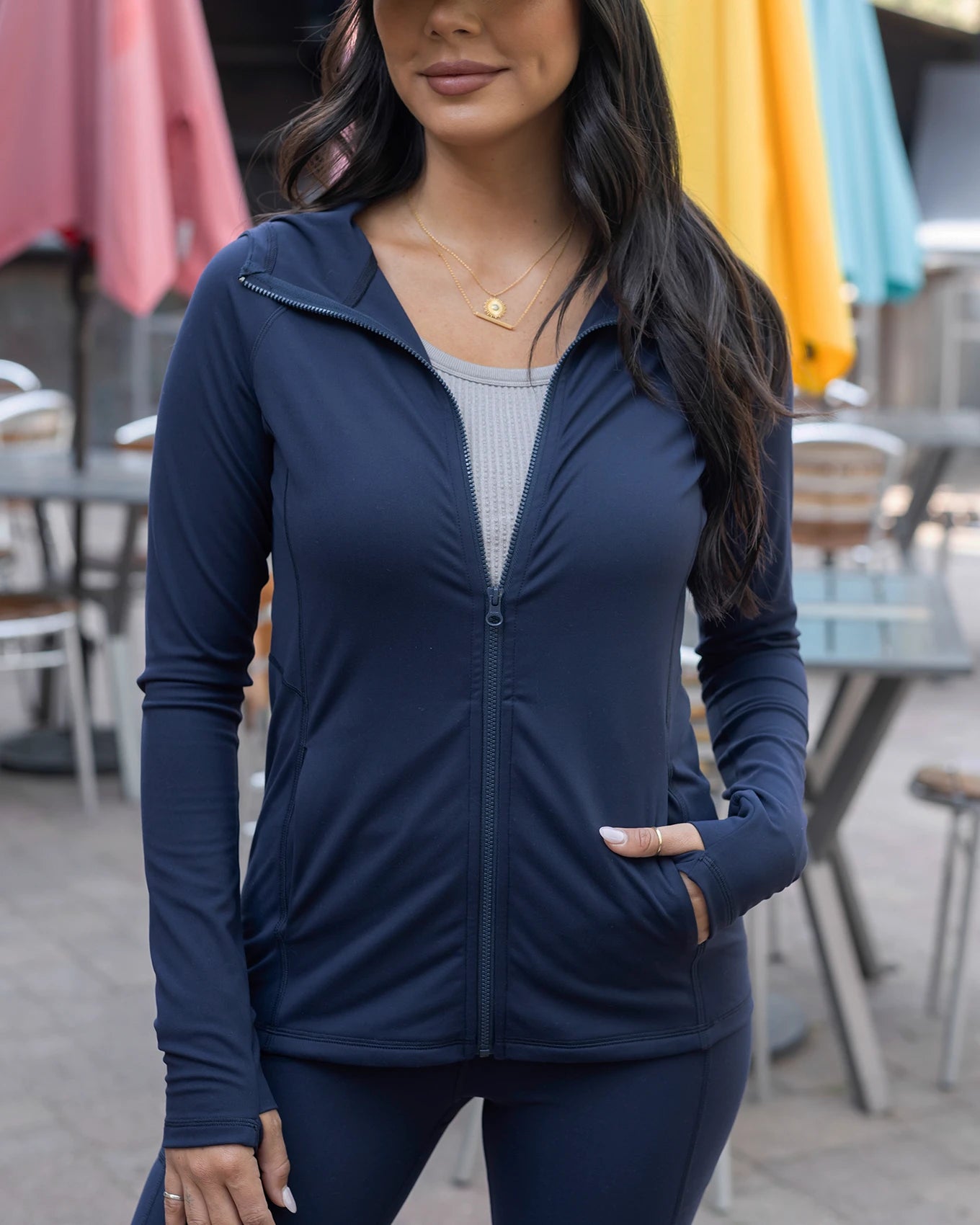 Blue athletic jacket sale