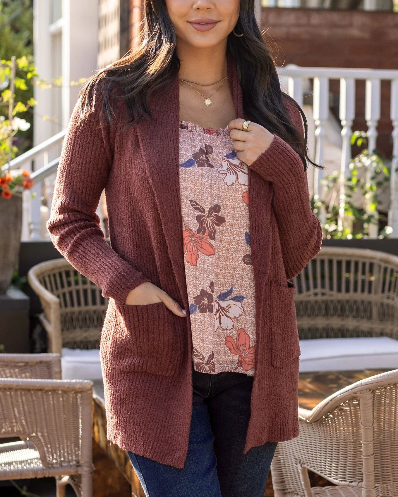 Grace and Lace Bambu Cowl Neck Cherry Walnut Cardigan Cherry Walnut Xs Cardigan Cardigan Sweater