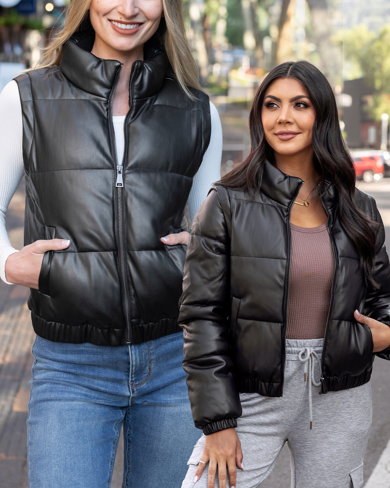 Faux leather puffer best sale