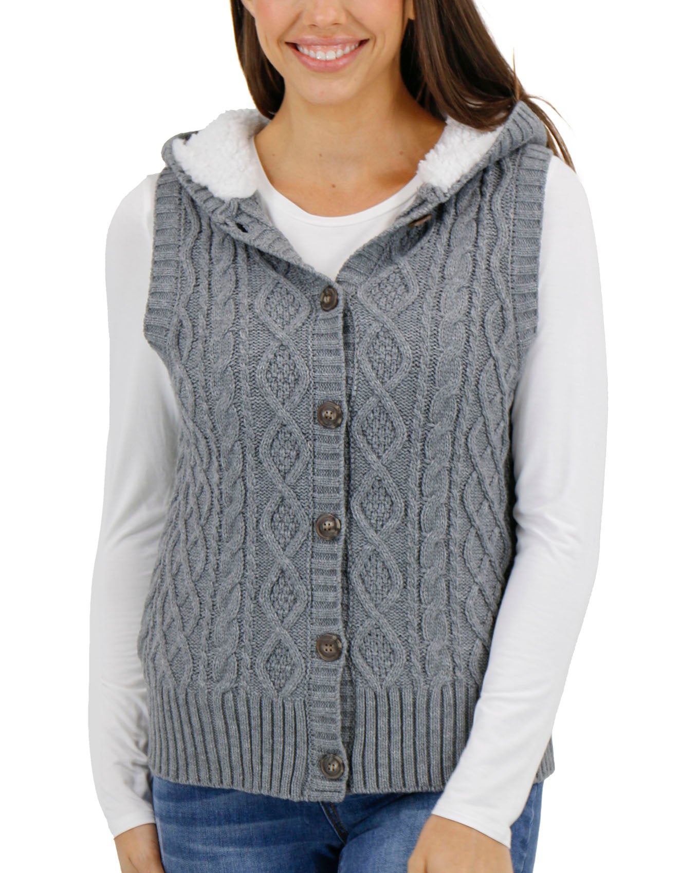 Charcoal Hooded Cable Knit Vest - FINAL SALE