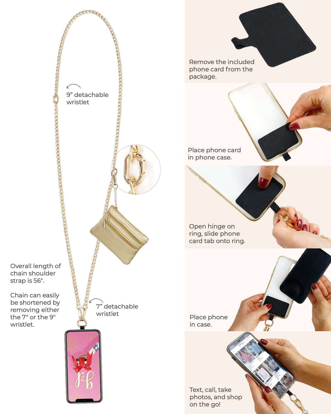 Gold Crossbody Cell Phone Chain w/ Wallet