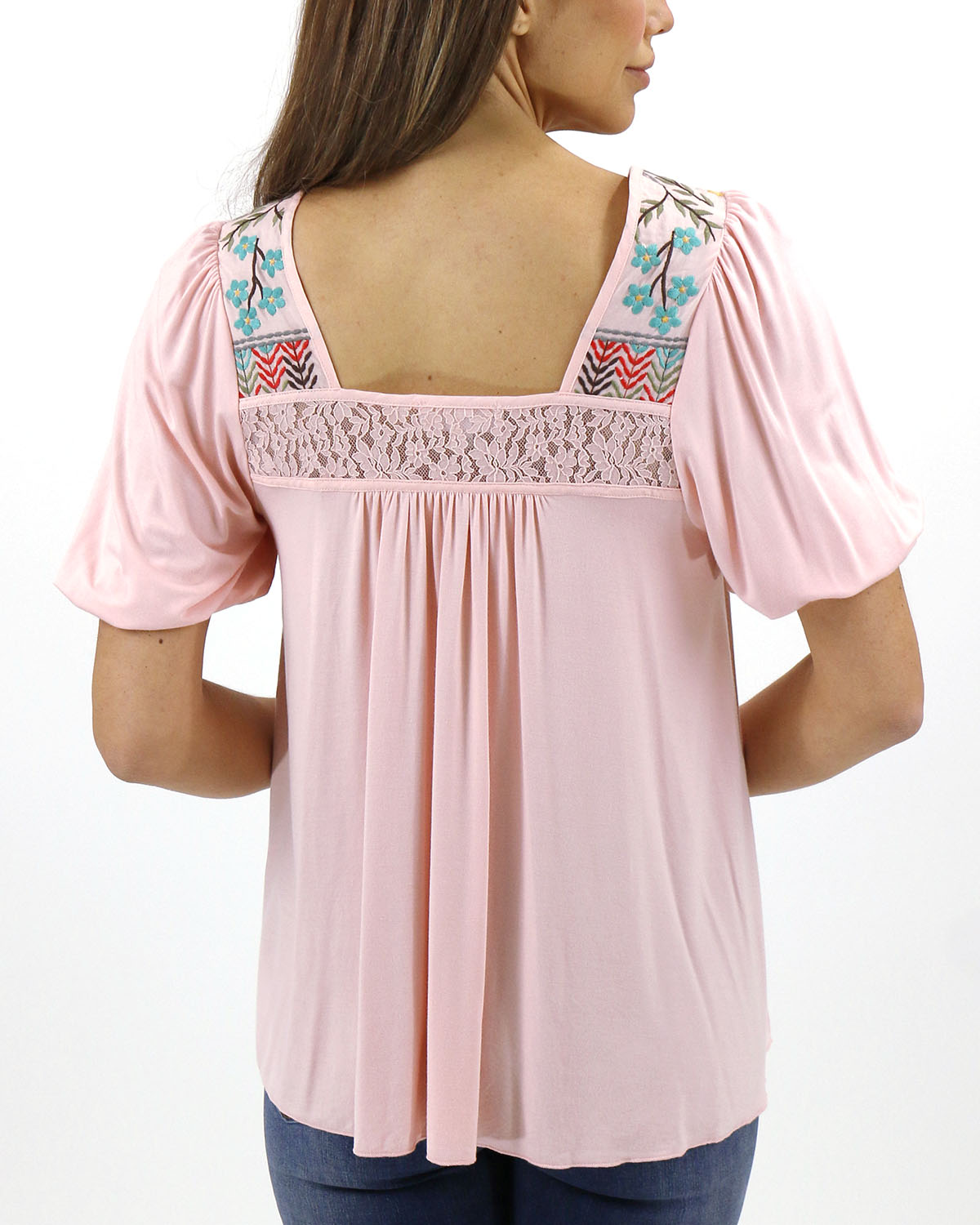 Lucky Brand Women's Embroidered Square Neck TOP Shirt, Blossom
