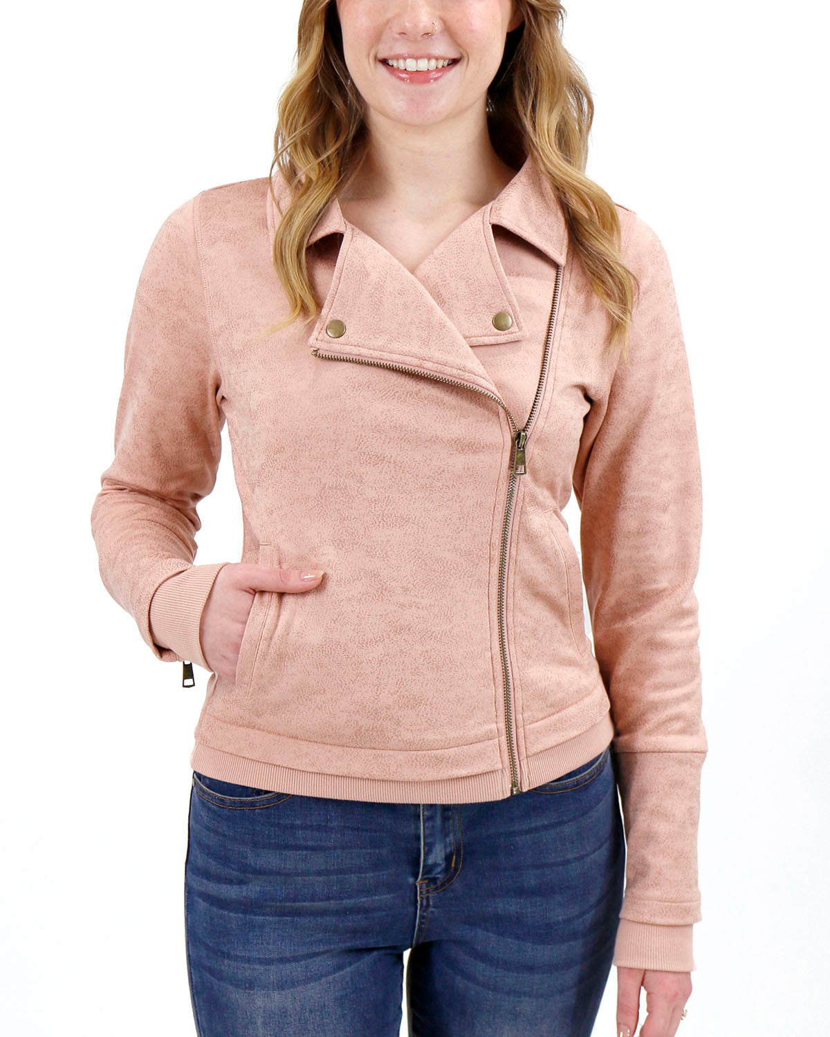 Move Free Leather Like Moto Jacket in Blush - Grace and Lace