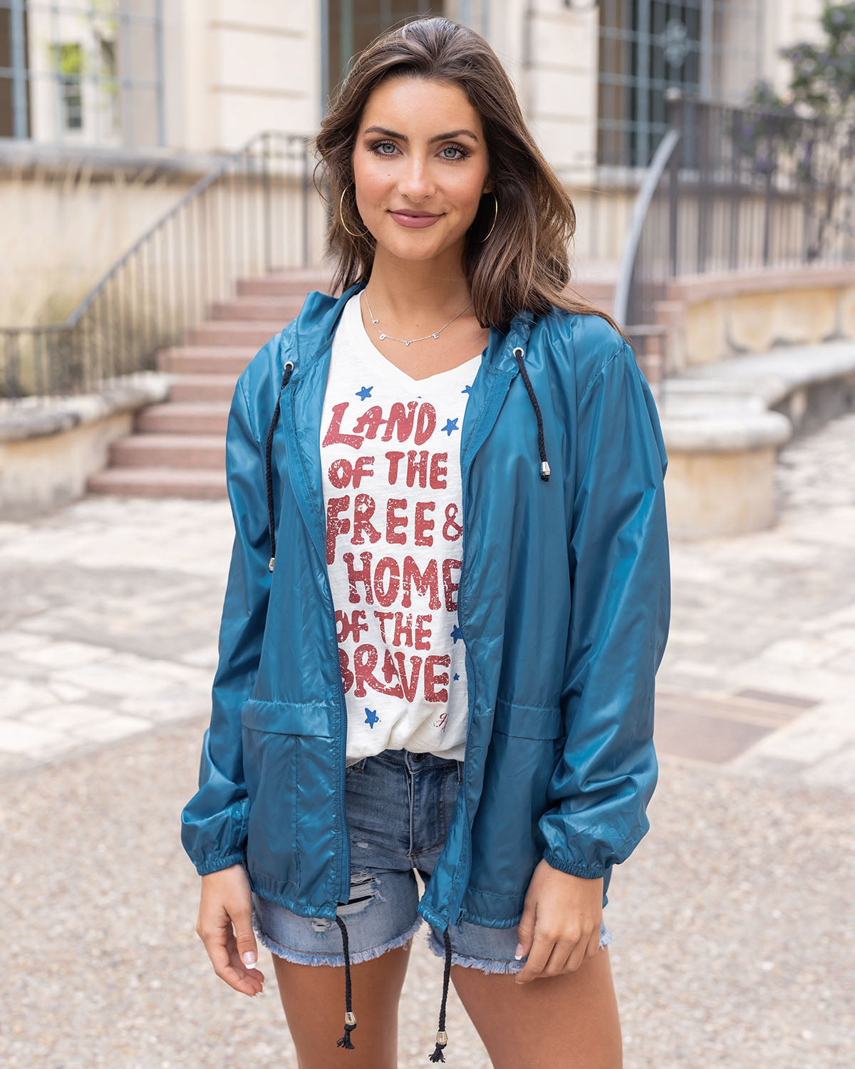 Packable Rain Jacket in Lagoon - Grace and Lace