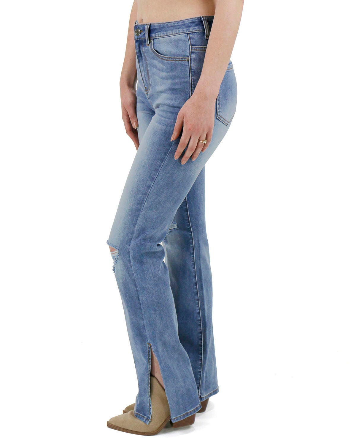 Women's Fashion High Waist Boot Cut Jeans Stretch Bell-Bottom Flare Denim  Jeans Casual Wide Leg Pants Trousers Bottoms