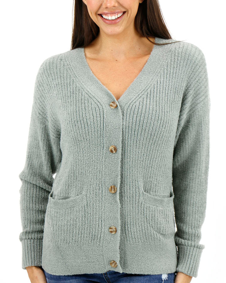 Bambü Ribbed Button Cardigan in Mist - Grace and Lace