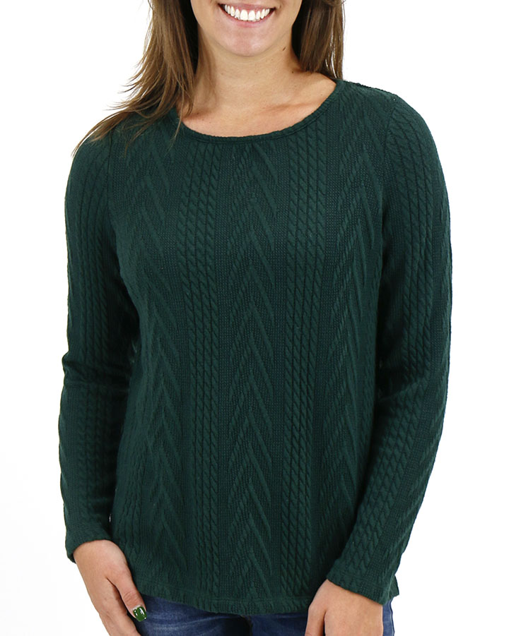 Cable Knit Fashion Top in pine - Grace and Lace