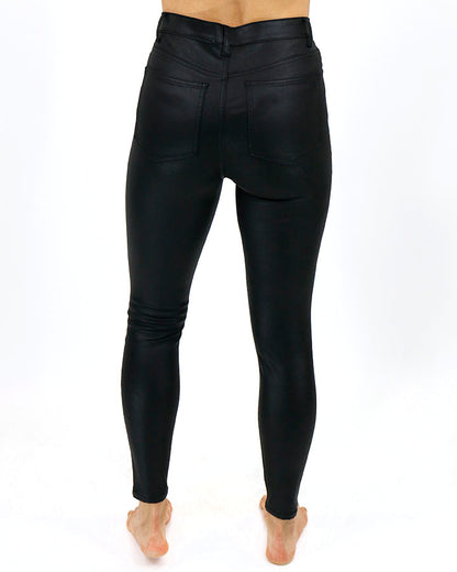 Wax Coated Skinny Jeans - Black Faux Leather – My Sisters' Closet