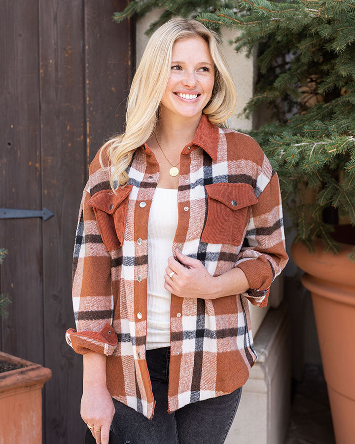 Flannel Shacket in Rust Plaid - FINAL SALE - Grace and Lace